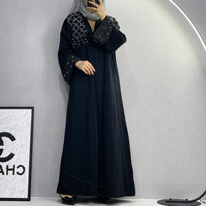 이슬람 의류 장식용 스톤 비즈 프론트 오픈 아바야 스타일리시 부르카 무슬림 라인스톤 드레스 중동 두바이 아바야 - Product Image 1