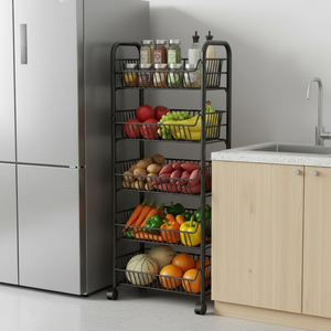 Carrito de Almacenamiento Rodante Delgado de 6 Pulgadas con Ruedas, Estante Metálico de 6 Niveles para Especias, Organizador Móvil para Cocina - Product Image 1