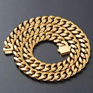 Kalung Fashion Perhiasan Anti Air Rantai Cuban Baja Tahan Karat Hip Hop Lapis Emas 14k 18k Rantai Cuban Link Miami untuk Pria - Product Image 2