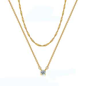 Adjustable 14K <b>Gold</b> Plated Stainless Steel Double Layer Zircon <b>Necklace</b> <b>Simple</b> Women's Daily Wear Fashion Layered <b>Necklaces</b> - Product Image 1