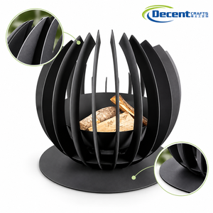 Braciere in ferro Globe Iron con gabbia a doghe, ciotola interna, base piatta, per patio, giardino, cortile, a legna - Product Image 1