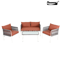 Ensemble de salon de jardin 4 pièces en rotin PE pour balcon et terrasse, avec table et chaises décontractées