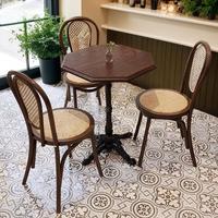 Ensemble table bistro octogonale en bois et chaises en rotin, style vintage du milieu du siècle, mobilier commercial pour salle à manger, café, salon, chambre