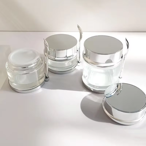 Pot de crème pour les yeux en verre clair givré en gros d'usine avec couvercle en or et argent cuillère à crème pour le visage emballage de soins de la peau - Product Image 5