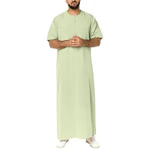 이슬람 토브 반소매 남성 이슬람 의류 단색 아랍 디자인 대파 드레스 사우디 가운
