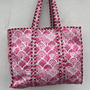 Bolso Tote Acolchado de Algodón con Estampado de Bloques, Funcional para Oficina, Mercado, Salidas Casuales, Viajes, Bolso de Hombro - Product Image 1