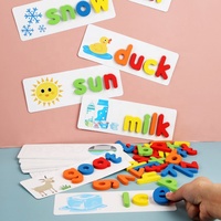 Juguetes de Aprendizaje de Ortografía y Vocabulario, Juegos de Palabras, Rompecabezas de Letras, Tarjetas de Memoria, Bloques de Alfabeto de Madera para Niños