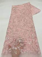 Tissu en dentelle jaune brodé de perles et de paillettes pour robes de soirée et vêtements de fête - Matière élégante et luxueuse pour robes