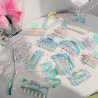 Pinces à cheveux multi-geometriques de style coréen pour filles, pinces à cheveux holographiques personnalisées, pinces à cheveux en acrylique personnalisées pour femmes