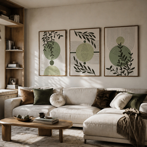 Cuadros Modernos Minimalistas con Líneas Abstractas Verdes, Pinturas de Hojas de Plantas Frescas, Cuadros Enmarcados para Dormitorio - Product Image 2