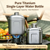 Gourde en titane pur de 1100 ml, bouteille d'eau en titane monocouche chauffable pour le camping et la randonnée en plein air