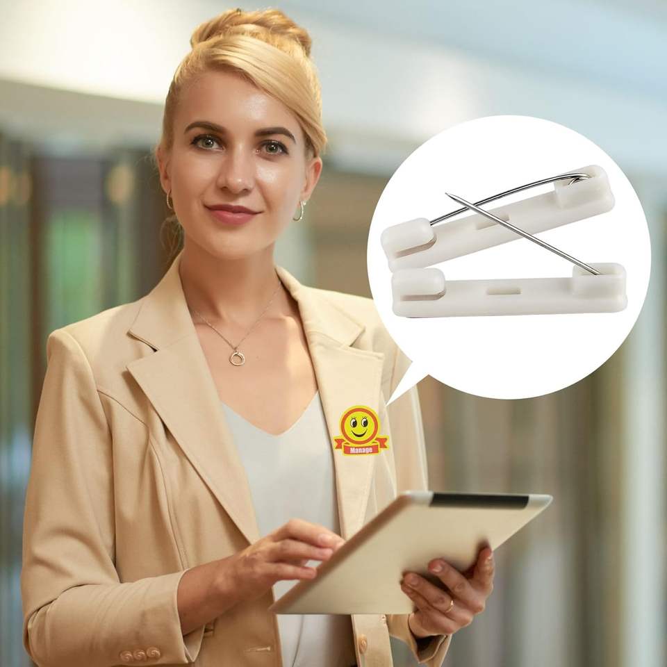 100pcs 36mm White Plastic Basic Safety Bar Pins,Adhesive Name Tag Pins ...