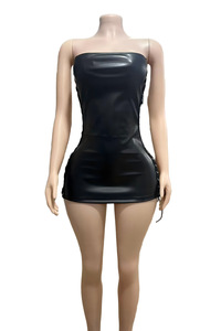 Vestidos de Moda para Mujer, Vestido de Piel Sintética con Cordones, Escote Abierto, Sin Tirantes, Vestido Nuevo para Mujer para Discoteca - Product Image 4