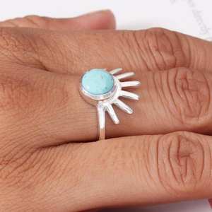 Diseños de anillo de Ley de Medio sol turquesa de Arizona de estilo elegante con pulido de larga duración para uso diario, joyería de función de fiesta - Product Image 3