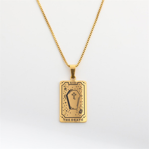 Collar de Cadena de Eslabones de Acero Inoxidable Chapado en Oro de Alta Calidad con Colgante de Cartas del <span class=keywords><strong>Tarot</strong></span> Resistente al Agua, Joyería de Moda al por Mayor - Product Image 4
