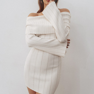 Nuovi Abiti Lavorati a Maglia con <span class=keywords><strong>Spalle</strong></span> <span class=keywords><strong>Scoperte</strong></span> Primavera 2026, <span class=keywords><strong>Vestito</strong></span> Aderente Mini a <span class=keywords><strong>Maniche</strong></span> <span class=keywords><strong>Lunghe</strong></span> Sexy per Donne - Product Image 1