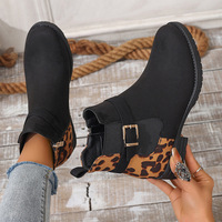 Bottines style européen et américain, couleur unie, bout renforcé, talons épais, boucles de ceinture, fermetures éclair latérales, confortables, décontractées, en maille élastique, toutes saisons
