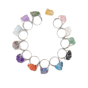 Anello con pietra naturale a forma di pesce, con cristallo curativo, regolabile, placcato <span class=keywords><strong>argento</strong></span>, in ottone alla moda, regalo unisex - Product Image 1