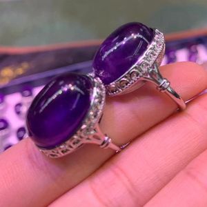 Bague en pierre d'améthyste naturelle plaquée argent, bijou en cristal violet, Anillo Mujer - Product Image 5