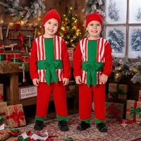 Kinder Weihnachtself-Kostüm: Rot-Grün Gestreifter Pyjama-Set mit Mütze - Niedliches Festtagsoutfit für Feiertagspartys & Spielzeugwerkstatt-Spaß