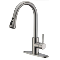 Robinet de cuisine monocommande moderne avec douchette latérale, eau chaude et froide, en acier inoxydable brossé