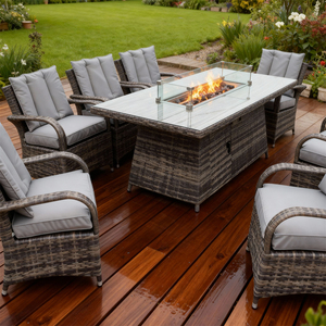 Set di Mobili <span class=keywords><strong>da</strong></span> Esterno Personalizzato in Rattan per Tutte le Stagioni <span class=keywords><strong>con</strong></span> Tavolo Braciere | Salotto <span class=keywords><strong>da</strong></span> <span class=keywords><strong>Giardino</strong></span> in Vimini a 8 Posti <span class=keywords><strong>con</strong></span> Piano in <span class=keywords><strong>Vetro</strong></span> - Product Image 4