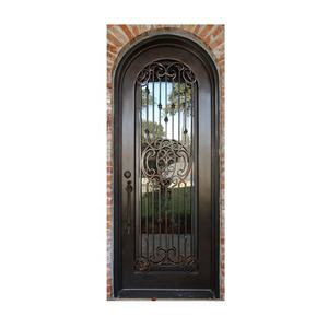 Nuevo barato moderno Simple individual doble ventana puerta arco superior seguridad entrada principal puerta de hierro forjado rotura térmica - Product Image 6