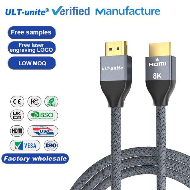 ULT-unite HDMI Certified CE FCC Ultra High-speed HDMI Cable 1m 2m 3meter Support 8K 60Hz 48Gbps Backwards with HDMI 2.0/1.4
