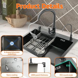 Lavello da <span class=keywords><strong>cucina</strong></span> NEXGRAND nero 50x45cm con rubinetto estraibile e accessori multipli in acciaio inossidabile per cucine - Product Image 4