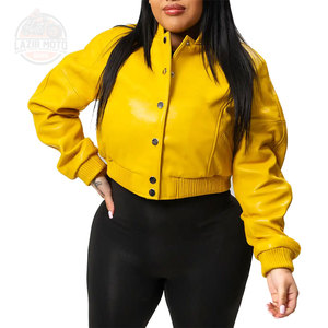 Offre Spéciale veste universitaire pour femmes dernière mode manches en cuir personnalisées col montant vêtements d'hiver longue couleur unie respirant tissé - Product Image 3
