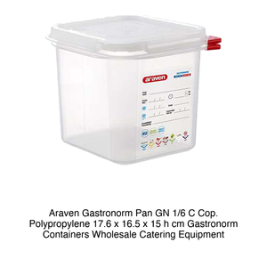 Bac alimentaire en polypropylène GN 1/6 17,6 × 16,5 × 15 h cm, avec couvercle, -40/+95 ° C Araven - Product Image 2