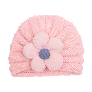 Новые дизайнерские европейские и американские большие цветы зимние теплые разноцветные детские шапки детские мягкие удобные вязаные шапочки