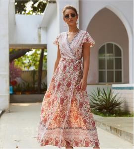 2024 nouvelle robe pour femmes avec décoration plissée col en v mi-taille jupe longue minceur couverture Sexy en Europe royaume-uni - Product Image 4