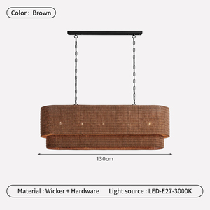 Lampada a Sospensione Lineare in Rattan Intrecciato Naturale Stile Zen Giapponese per Ristoranti e Caffè - Product Image 6