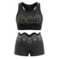 Uniforme de Animadoras para Niñas, Sin Mangas, Cintura Alta, con Pedrería, Conjunto de Animadoras de Spandex