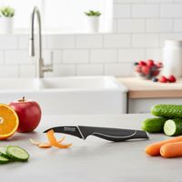 Couteau à éplucher à lame ondulée de 7 cm pour fruits et légumes, boîte de 150 lames en acier inoxydable antiadhésives, manche ergonomique noir, ensemble de lames de couleur