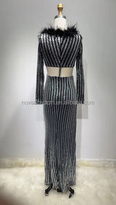 Novance bayan giyim yeni gelenler 2 parça Set yarık düğün abiye 2022 payetli tüy tropikal Vestidos De... - Product Image 6