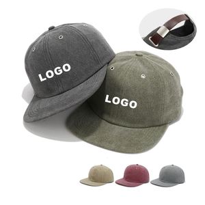 Gorra de béisbol retro de ala ancha con parche tejido personalizado, estilo vintage lavado, cierre snapback y correa de cuero. - Product Image 1