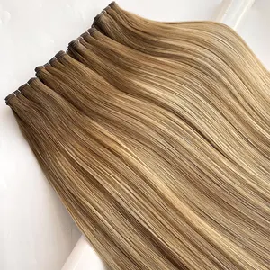 Wholesale Factory Thin Invisible Double Drawn Russian Hand Tied Weft Human Hair New Balayage Color Hand Tied Weft Hair