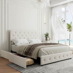 <span class=keywords><strong>Cama</strong></span> de plataforma tapizada moderna de tamaño completo con botones de hierro, cuero sintético, ajustable, con almacenamiento y cajones laterales para dormitorio, venta al por mayor - Product Image 3
