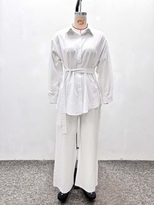 Conjunto de Camisa con Cinturón y Pantalones Anchos para Mujer, Manga Larga, Cierre de Botones, 2 Piezas, a la Moda - Product Image 6