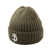 Bonnet d'hiver unisexe en tricot côtelé épais et chaud, avec revers plié et logo brodé, idéal pour la vente en gros