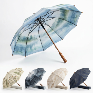 Automatic Open 190T Fabric Parapluie 75mph Strong Windproof 30 Inches 10 Riibs Solid Wood Handle Custom Golf <b>Umbrella</b> With Logo - Product Image 1