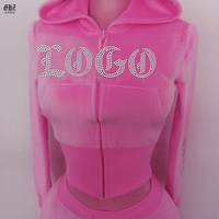 Grande fille amicale Logo personnalisé femmes velours survêtement veste ensemble pantalons longs veste motif décoration corps Dupe velours survêtement