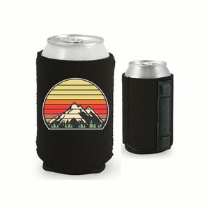 Refroidisseur de canettes magnétique en néoprène personnalisé avec impression montagnes rétro, 12-16 oz, pour la promotion - Product Image 1