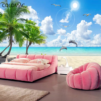 Peler et coller papier peint Non-tissé chambre TV fond fresque HD cocotier plage dauphin paysage Photo papier peint rouleau