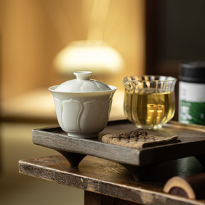 Ding Ware White Glaze Round Gaiwan Porcelain Handheld With Lid For Kung Fu <b>Tea</b> <b>Set</b> Home Use - Product Image 4
