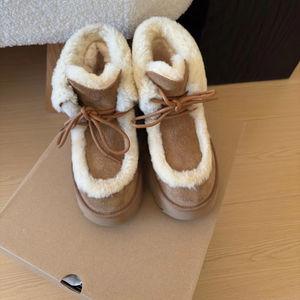 Botas de nieve originales de suela gruesa y tacón alto, zapatos cálidos de algodón con lana, botines cortos de tacón alto con piel, botas de lana que aumentan la altura - Product Image 1