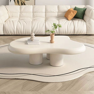 Table basse extensible en bois nuage crème avec plateau en marbre, design simple et moderne pour <span class=keywords><strong>petit</strong></span> salon irrégulier - Product Image 5