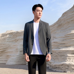 Men's Striped Business Suit <b>Jacket</b> Thin Slim Fit Breathable Spring <b>Summer</b> Work Wear - Product Image 1